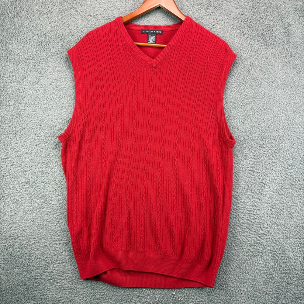 Geoffrey Beene Mens XXL Red V-Neck Cable Knit Sweater Vest 100% Acrylic RN 15810